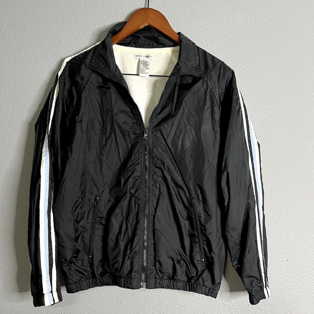 Rebecca Malone Womens Small Black Full Zip Nylon Track Jacket Athleisure